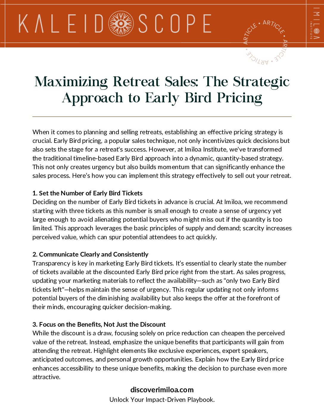Article Maximizing Retreat Sales The Strategic Approach to Early Bird Pricing