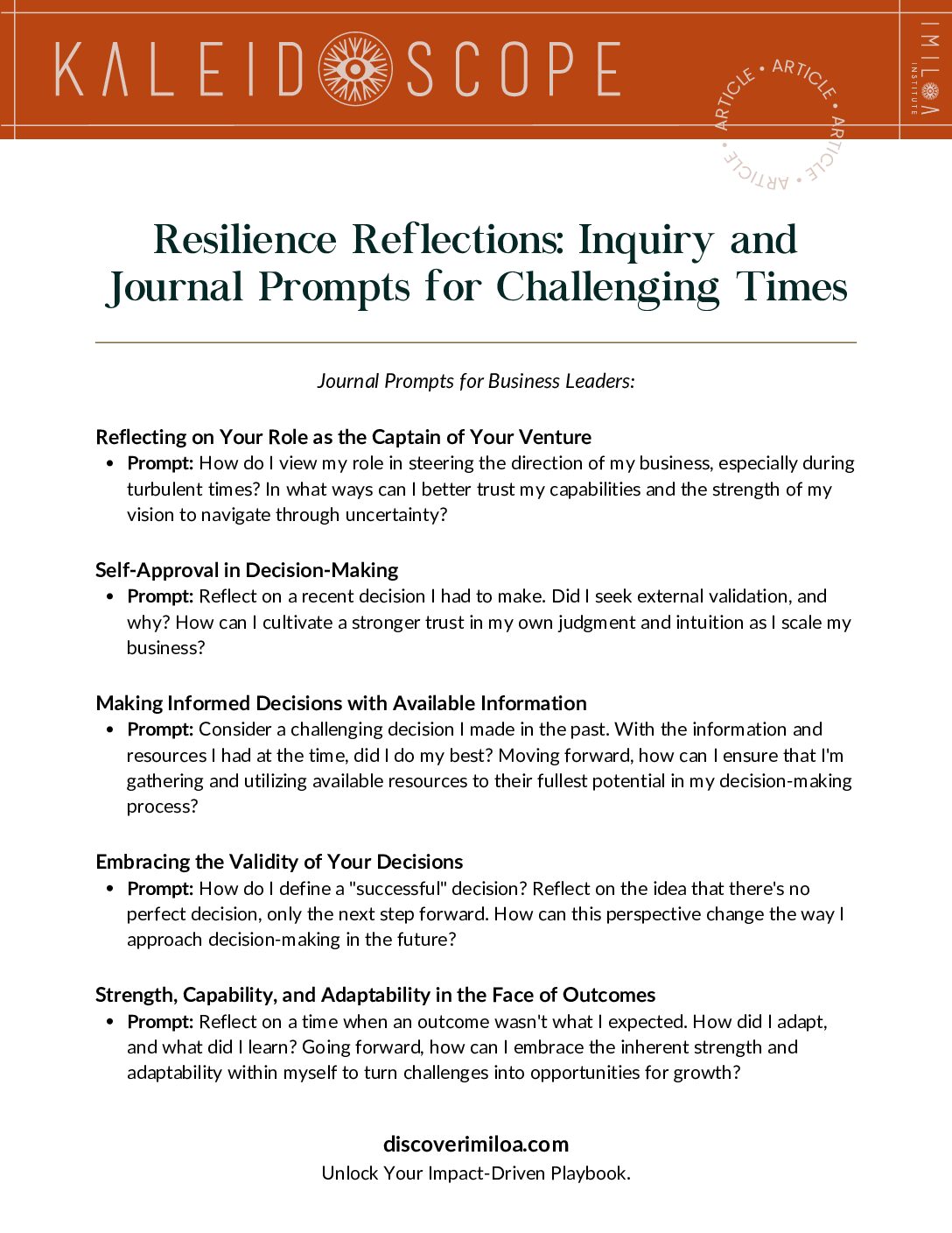 Article Resilience Reflections Inquiry and Journal Prompts for Challenging Times