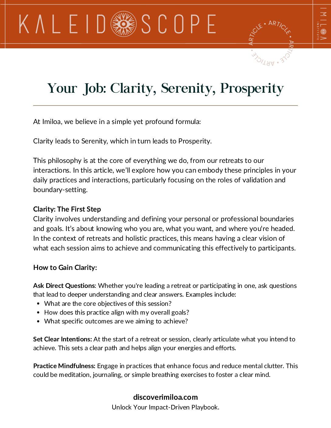 Article Your Job Clarity, Serenity, Prosperity