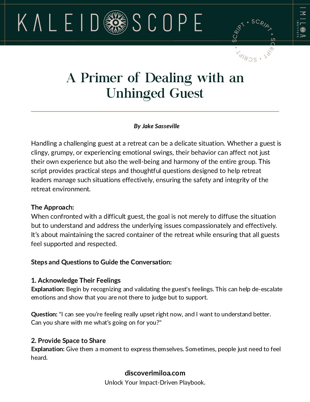 Script - A Primer of Dealing with an Unhinged Guest