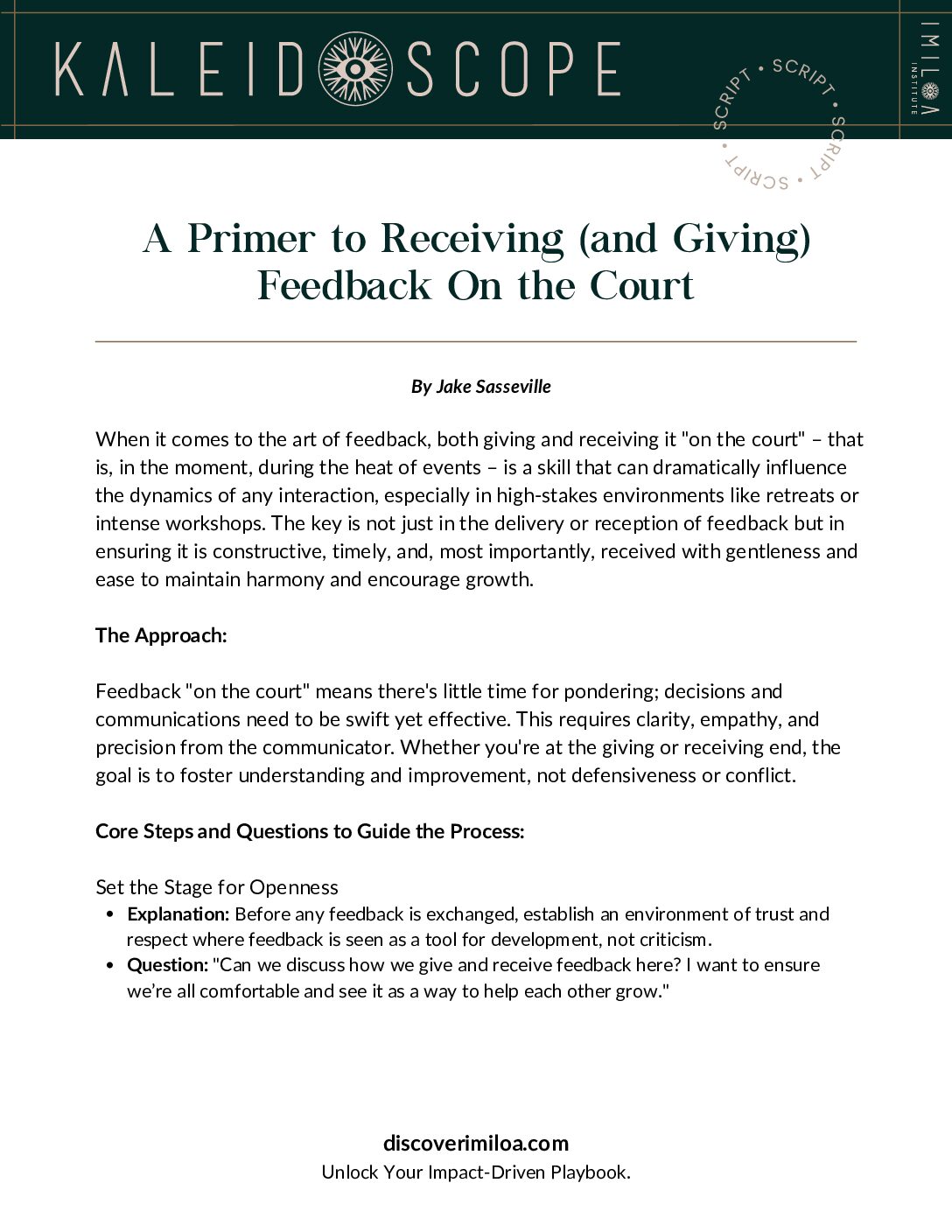 Script - A Primer to Receiving (and Giving) Feedback On the Court