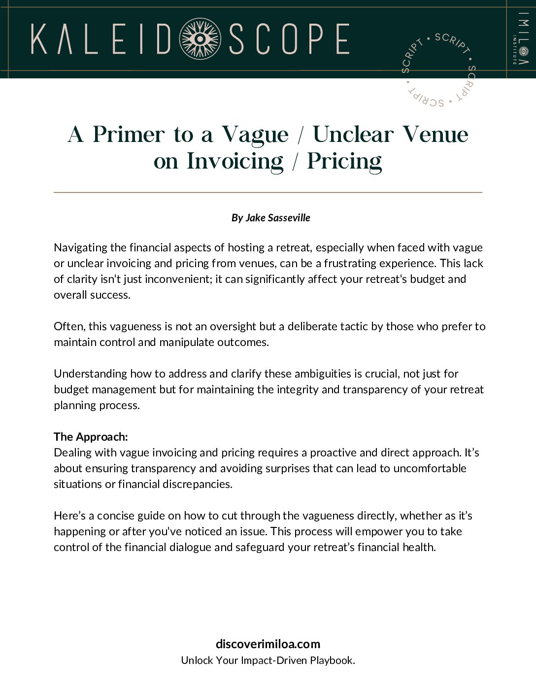 Script - A Primer to a Vague Unclear Venue on Invoicing Pricing